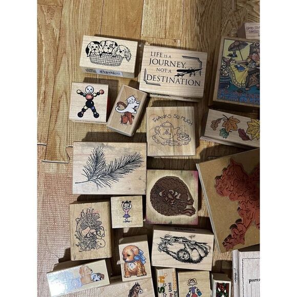 Collection of Random Rubber Stamps 50 pcs Used - Picture 6 of 11
